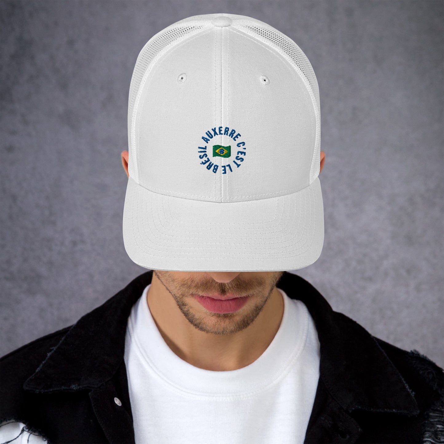 Casquette Trucker "Auxerre c'est le Brésil" + Drapeau Brésil, broderie